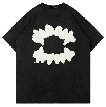 'FANGS' Distressed Embroidered Oversized T-Shirt